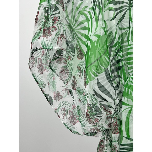 West Loop Sheer Blouse Tropical Beachy Boho Green Palms One Size - Picture 4 of 7